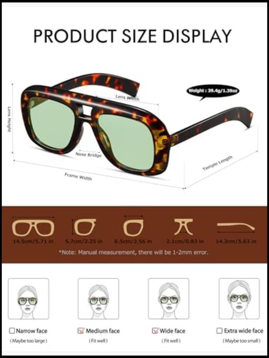 Oversized Aviator Sunglasses with Thick Square Frame UV400 Protection main image 7